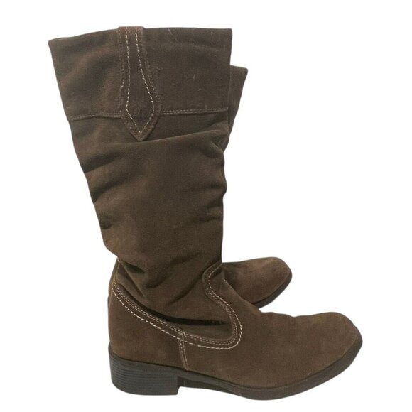 Merona Womens Size 9  Brown Suede Leather Boots Gathered Slouchy Western Pull On - Picture 7 of 12